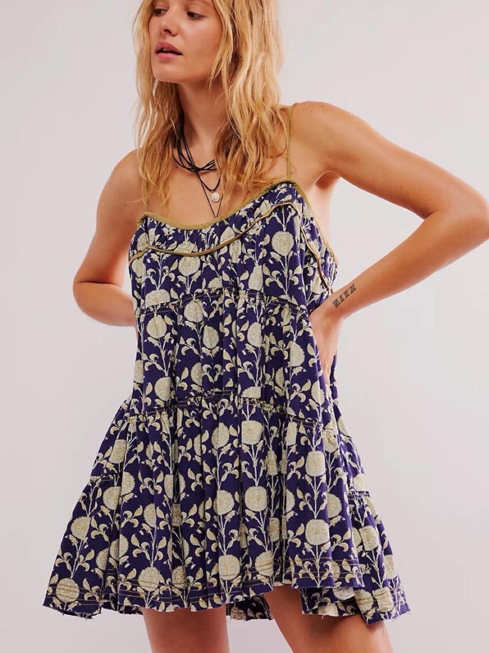 Free People Wilder Days Navy Floral Mini Dress